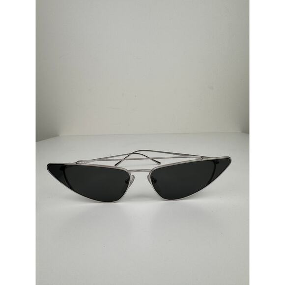 Prada SPR 63U Silver Metal Frame Dark Gray Lens Fashion Cat Eye Sunglasses RARE